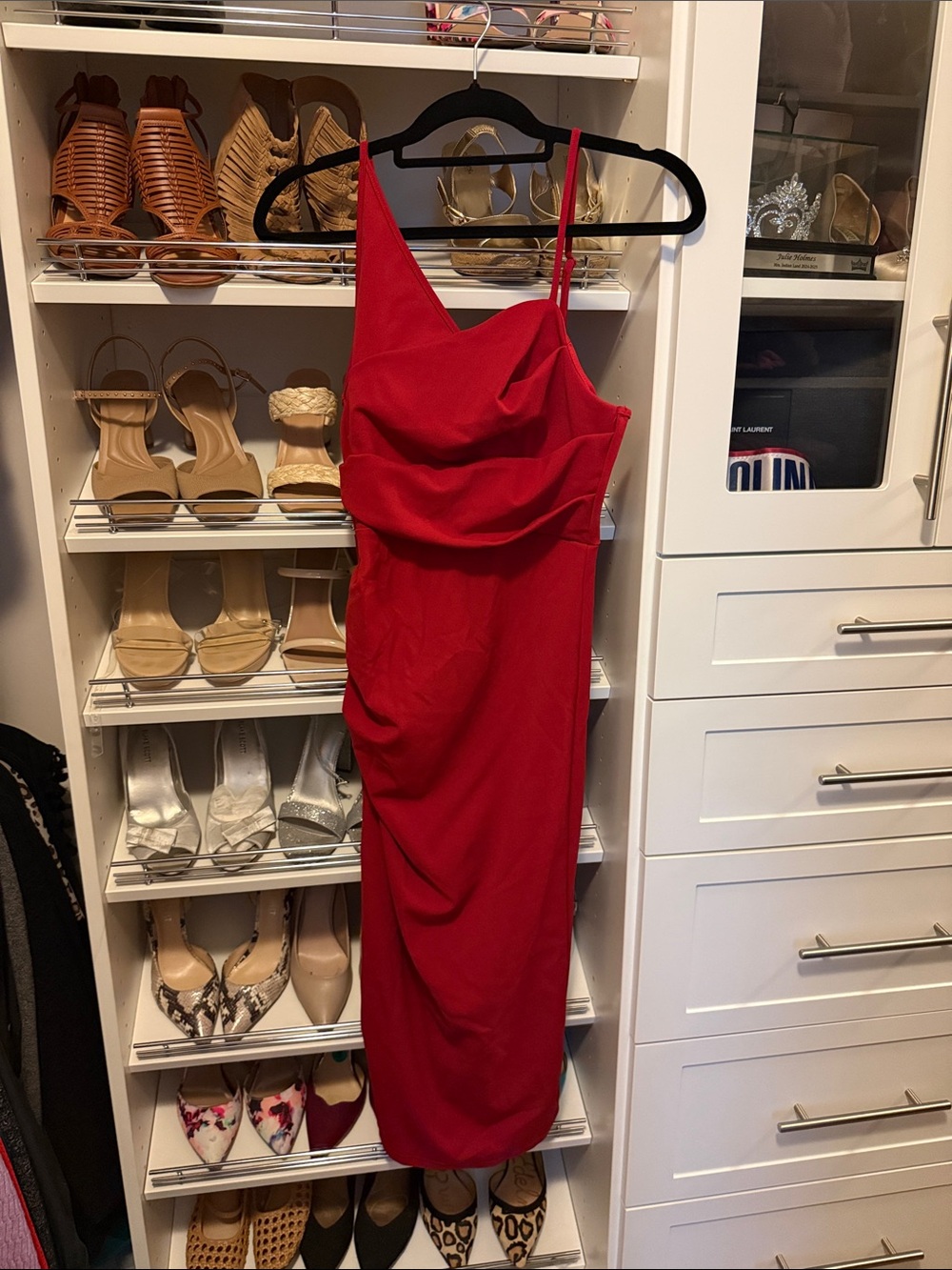 SHEIN Red One-Shoulder Midi Dress